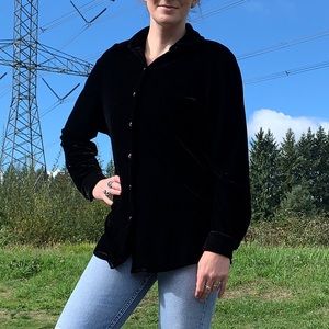 Vintage Christie & Jill velvet long sleeve black over shirt Sz L Halloween top